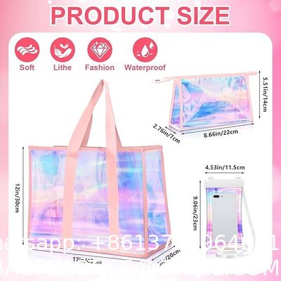 Recycled Recyclable Hot Sale Customized Logo and Size Clear Transparent Holographic PVC Gift Iridescent Tote Bag Hologram TPU Laser Shopping Handle Bag