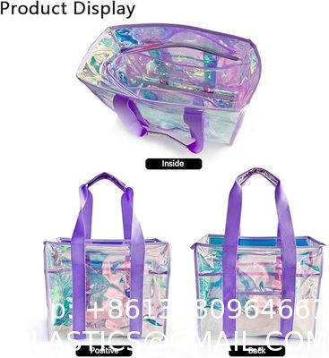 Holographic Iridescent Tote Bag Clear Travel Beach Bag Iridescent Shoulder Bag with Phone Pouch Waterproof Travel Tote for Women Work, Travel, Gym, Beach and Pool
