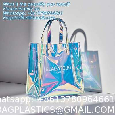Vinyl Tote Bag Neon Jelly Shoulder Beach Bag Laser Shopping Summer Beach Women Pvc Shoulder Tote Bags Holographic Waterproof Jelly Transparent Handbag For Girl