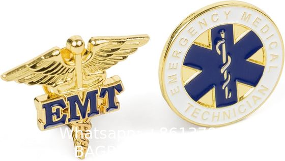Emergency Medical Technician "EMT" Lapel Pin Set American Flag Uniform Pin For Police and Firefighters Metal Name Badges Engraved Metal Police Fire ornaments Better Badges