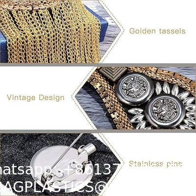 Blazer Epaulet/Kpop Fringed/Tassel Metal Punk Shoulder Epaulette/Dpikes Brooch Retro Crown Geometric Metal Medal And Metal Tassel Link Chain Epaulet Shoulder For Men Women Uniform Accessory