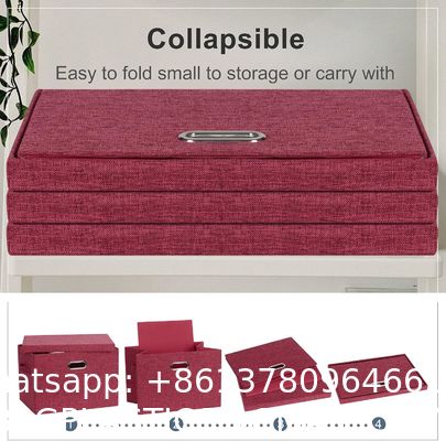 Large jute fabrics Collapsible Storage Bins With Lids Jute Fabric Foldable Storage Boxes Organizer Containers Baskets Cube With Cover For Home Bedroom Closet Office Nursery