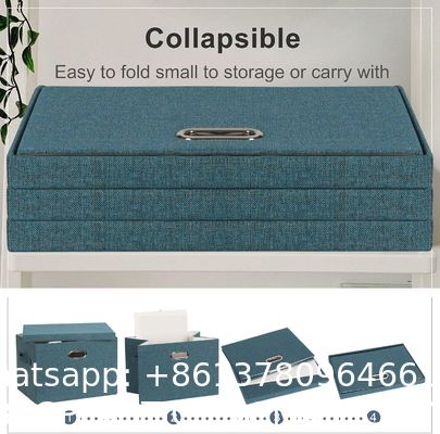 DURABLE DOUBLE-SIDED HANDLES Linen Foldable Storage Bins With Lids, 2 Pack, Storage Boxes With Carrying Handles And Sturdy Heavy Cardboard