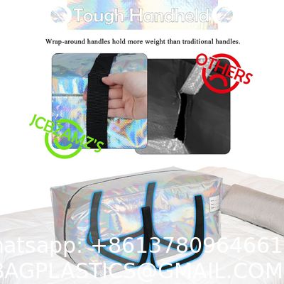 Heavy Duty Moving Bags 24-Gallon Extra Large Waterproof Foldable Clothing Storage Totes Bags With Zipper,Reinforced Handles,Packing Moving Boxes For Dorm & Seasonal Storage,Iridescent