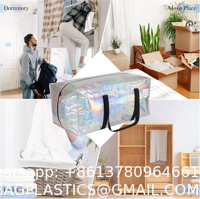 Heavy Duty Moving Bags 24-Gallon Extra Large Waterproof Foldable Clothing Storage Totes Bags With Zipper,Reinforced Handles,Packing Moving Boxes For Dorm & Seasonal Storage,Iridescent