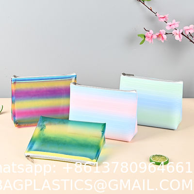 purse wallet, sustainable recyclable Transparent Hologram Cosmetic Bag Shiny Makeup Bag Clutch Handbag Waterproof Travel Wash Bag Toiletry Bag
