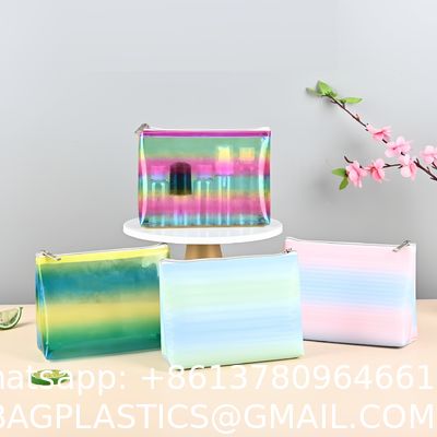 purse wallet, sustainable recyclable Transparent Hologram Cosmetic Bag Shiny Makeup Bag Clutch Handbag Waterproof Travel Wash Bag Toiletry Bag