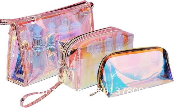 Holographic Makeup Bags Set, Clear Iridescent Cosmetic Bags, Portable Waterproof Toiletry Bag, Travel Zippered Makeup Organizer Cosmetic Pouch for Women, Mothers Day Gifts