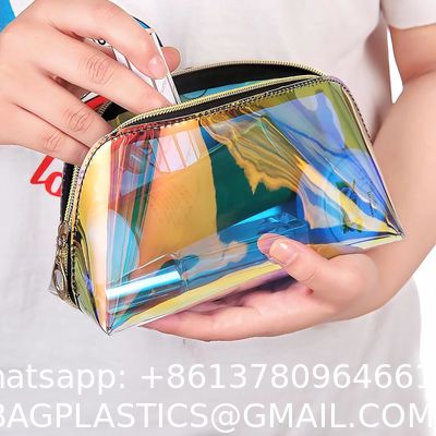 Holographic Makeup Bags Set, Clear Iridescent Cosmetic Bags, Portable Waterproof Toiletry Bag, Travel Zippered Makeup Organizer Cosmetic Pouch for Women, Mothers Day Gifts