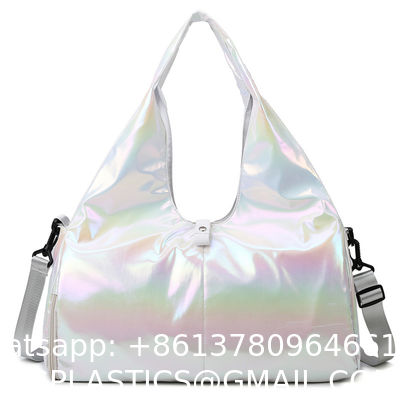 Gym Bag For Women With Wet Pocket & Shoe Compartment, Sports Duffel Overnight Weekender Hospital Workout Carry On Bag For Girls, Holographic Purse Ideal For Travel, Swimming, Dance