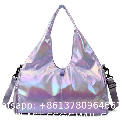 Gym Bag For Women With Wet Pocket & Shoe Compartment, Sports Duffel Overnight Weekender Hospital Workout Carry On Bag For Girls, Holographic Purse Ideal For Travel, Swimming, Dance