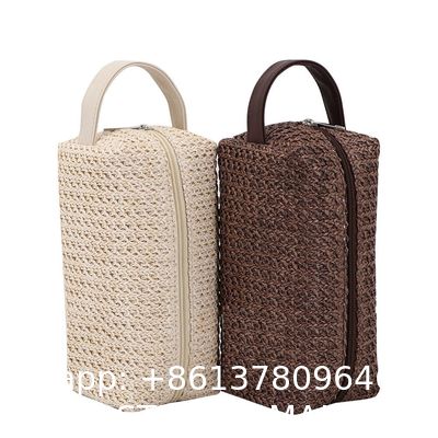 clutch bag, handy bag, handbag, handle bag, Portable Straw Makeup Toiletry Wash Bag Factory OEM Travel Hollow Out Knitted Cosmetic Carry Clutch Pouch Bag Gift