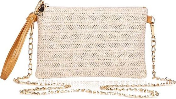 Womens Straw Clutch Bag Bohemian Summer Beach Straw Purse Zipper Wristlet Wallets For Women Clutch Makeup Bag with Zipper Durable Logo Pattern Flat Bag for Outdoor Activities