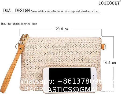 Womens Straw Clutch Bag Bohemian Summer Beach Straw Purse Zipper Wristlet Wallets For Women Clutch Makeup Bag with Zipper Durable Logo Pattern Flat Bag for Outdoor Activities