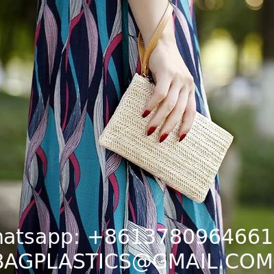 Womens Straw Clutch Bag Bohemian Summer Beach Straw Purse Zipper Wristlet Wallets For Women Clutch Makeup Bag with Zipper Durable Logo Pattern Flat Bag for Outdoor Activities