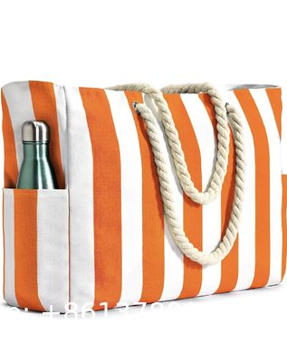 Cotton bag, Canvas bag, tote bags, Outdoor Blue And White Striped Storage Bag Absorbent Quick-Drying Portable Beach Bag Enlarged Travel Bag