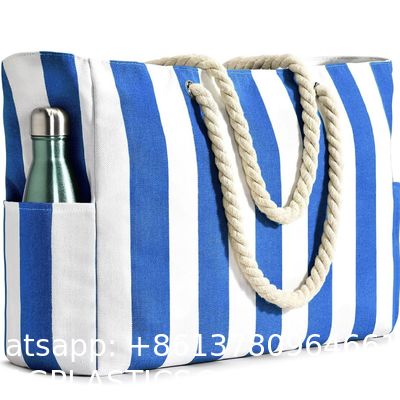 Cotton bag, Canvas bag, tote bags, Outdoor Blue And White Striped Storage Bag Absorbent Quick-Drying Portable Beach Bag Enlarged Travel Bag