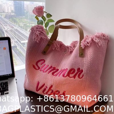 Korean Style Bag Large Capacity Canvas Bag Embroidered Letter Tote Bag Handbag Fashionable Woven Tassel Shoulder Bag