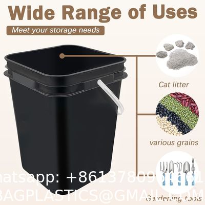 Square Bucket With Lid,Industries Barrels With Lid And Plastic Handle,Rain Buckets,Food Storage Containers DIY Label Stickers Towel And Brush For Paint Storage Tank Crafts