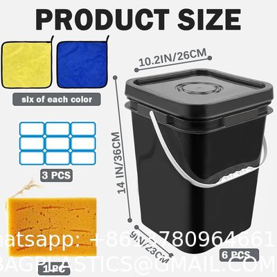 Square Bucket With Lid,Industries Barrels With Lid And Plastic Handle,Rain Buckets,Food Storage Containers DIY Label Stickers Towel And Brush For Paint Storage Tank Crafts