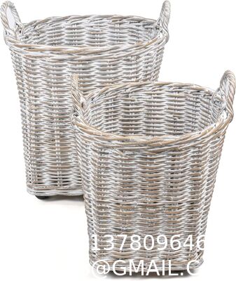 Rattan Kobo Round Storage Basket, Handwoven Rattan Basket With Handles, Organization & Home Decor For Storage, Gray-Brown