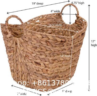 Tall Water Hyacinth Wicker Basket with Handles | Natural, Brown, Natural Bathroom Trash Can Boho Style - Wicker Trash Can With Lid For Household, Kitchen - Removable Liner, Iron Frame