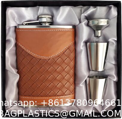 Stainless Steel Flask Set W/Funnel Shot Glasses Lovely Gift For Whiskey Rum Groomsman Best Man Usher Wedding Camping-Leather Stripe Black8oz