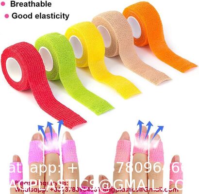 12 Colors Non-Wonven Self Adhesive Bandage Wrap For Finger Guard Nail Protector, 2.5cm X 4.5m / 1" X 5yd Waterproof Cohesive Elastic Tape Sports Fixing Band Stretch Wrap