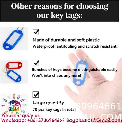 Plastic Key Tags, Key Labels With Ring And Label Window, Assorted Colours,Identifiers,Name and Labels,Adapt to USB Drive,Pets,Bags Split Ring Window Lucky Line Flexible Colored