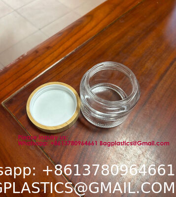 Glass Jars With Lids Clear Small Jars With Plastic Woodgrain Lids, White Labels And Inner Liners Empty Round Cosmetic Containers For Creams Lotions Candle Making (Clear)