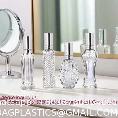 Vintage Refillable Perfume Bottles Glass Empty Spray Bottle Wedding Gifts Car Decor Set, Clear Art Carved Crystal Empty Mini Refillable Perfume Bottle