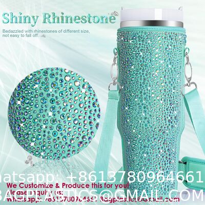 RhineStone Decoration Acessories, Tumbler With Handle,Pink Insulated Neoprene Cup Holder Pouch W/Adjustable Strap For Quencher H2.0 Stanley Cup Accessories