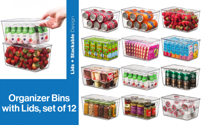 Set Of 12 Refrigerator Organizer Bins with Lids