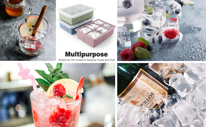 Silicone Ice Cube Molds with Removable Lids Reusable Free for Whiskey, Cocktail, Stackable Flexible