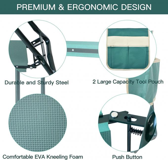 زانوبند و صندلی باغ با کیف ابزار، چهارپایه تاشو قابل حمل باغبانی، نیمکت زانو زدن باغبانی سنگین 13