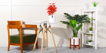 artificial plant tree ceramic planter pot wood plant stand seagrass basket