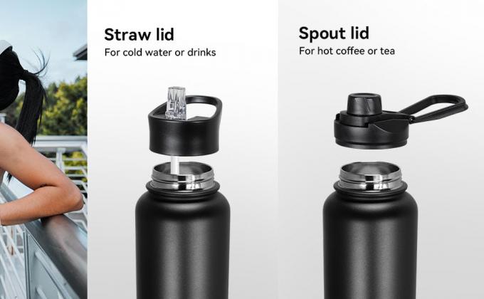 water bottle with 2 lids