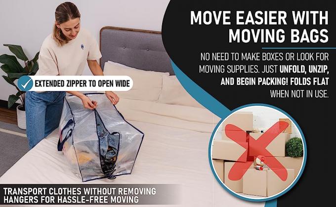 کیسه‌های متحرک بسیار بزرگ و شفاف دارای دسته‌ها و زیپ‌های محکم، وسایل ذخیره‌سازی برای صرفه‌جویی در فضا 0