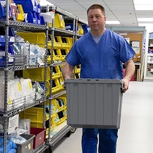 جعبه نگهداری پلاستیکی محکم با درب متصل، قابل بازیافت، قابل چیدمان، برای لجستیک و کانتینر حمل و نقل 3