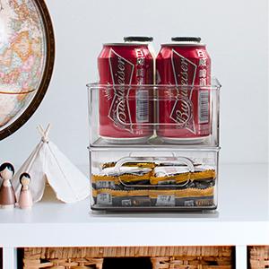 سطل های سازمان دهنده یخچال قابل انباشته شفاف سازمان دهنده آشپزخانه سطل های ظرف با دسته کیسه های پلاستیکی برای انبار، کابینت، قفسه، کشو، فریزر - ایمن برای مواد غذایی 1