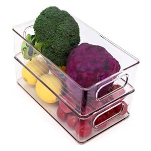 سطل های سازمان دهنده یخچال قابل انباشته شفاف سازمان دهنده آشپزخانه سطل های ظرف با دسته کیسه های پلاستیکی برای انبار، کابینت، قفسه، کشو، فریزر - ایمن برای مواد غذایی 4