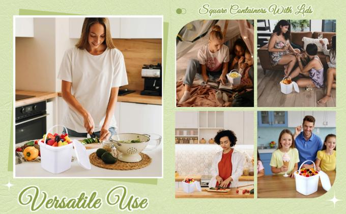ظروف پلاستیکی با دریچه ظروف بستنی ظروف سطل مربع ظروف ذخیره سازی مواد غذایی فریزر امن برای آشپزخانه مهمانی نوشیدنی های میان وعده میوه ها دسر 2