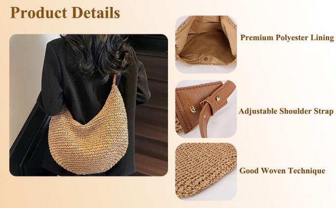 یافتن آیکون مشابه لباس تعطیلات ساحلی تابستانی لوکس بانوی معمولی زیر بغل کیف دستی شل کروشه حصیری رافیا کیف خرید مسافرتی سطل 1