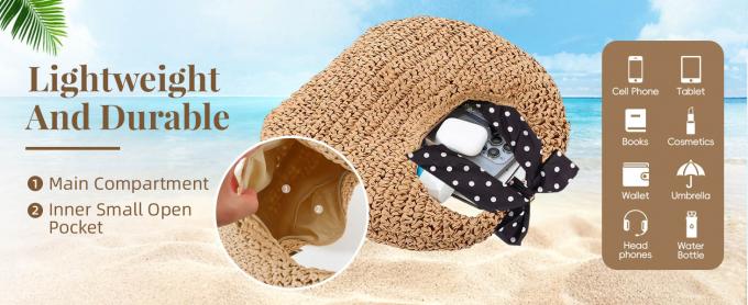 کیف های دستی بافتنی رافیا تابستانی ساحلی کیسه بافتنی حصیری مد تابستان با کیفیت بالا کیف ساحلی حصیری رافیا بافتنی زنانه کیف دستی بزرگ راه راه 2