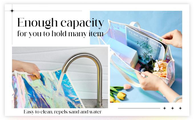 Recycled Recyclable Hot Sale Customized Logo and Size Clear Transparent Holographic PVC Gift Iridescent Tote Bag Hologram TPU Laser Shopping Handle Bag 2