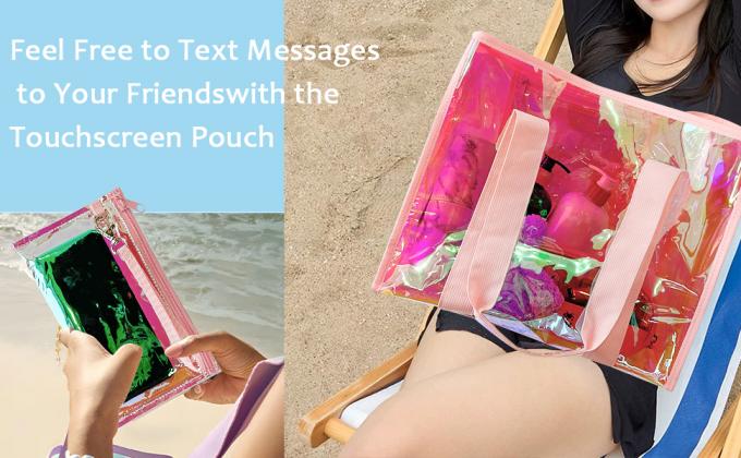 Holographic Iridescent Tote Bag Clear Travel Beach Bag Iridescent Shoulder Bag with Phone Pouch Waterproof Travel Tote for Women Work, Travel, Gym, Beach and Pool 1