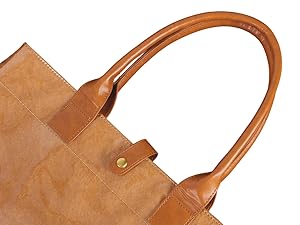 Tyvek And Kraft Paper Tote Bag, Large Size With Long Strap, Washable Eco Friendly Bag For Home, Office, Travel Tote Bag Women’s Kraft Paper Work Handbags Purses with Top Handle 1