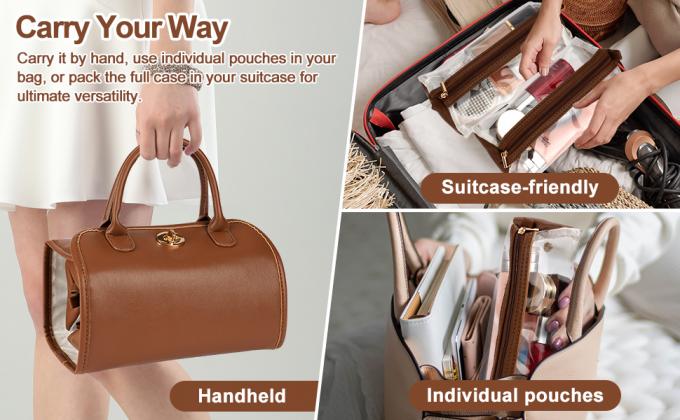 DuPont Travel Folding Storage Cosmetic Bag, pu lether Travel Makeup Organizer Bag, Foldable Toiletry Bag With Detachable Pouches, Large Capacity 4-In-1 Roll-Up Cosmetic Storage With Handle For Women 6