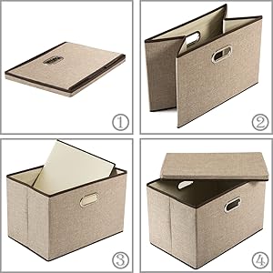 Large jute fabrics Collapsible Storage Bins With Lids Jute Fabric Foldable Storage Boxes Organizer Containers Baskets Cube With Cover For Home Bedroom Closet Office Nursery 4