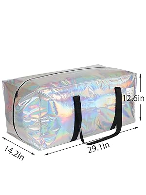 Heavy Duty Moving Bags 24-Gallon Extra Large Waterproof Foldable Clothing Storage Totes Bags With Zipper,Reinforced Handles,Packing Moving Boxes For Dorm & Seasonal Storage,Iridescent 6